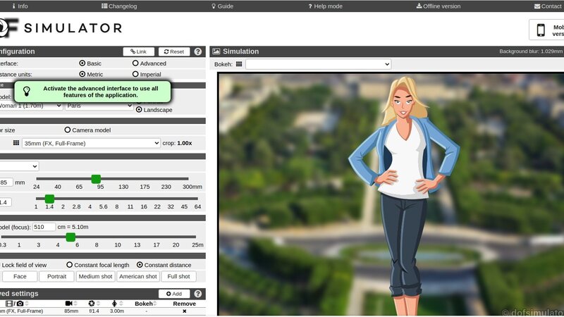 DOFsimulator, herramienta en línea que calcula la profundidad de campo