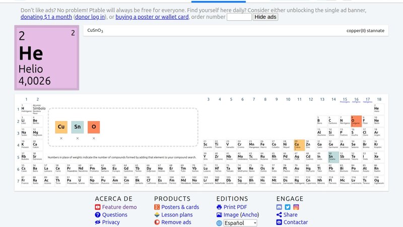 Ptable, tabla periódica de elementos interactiva