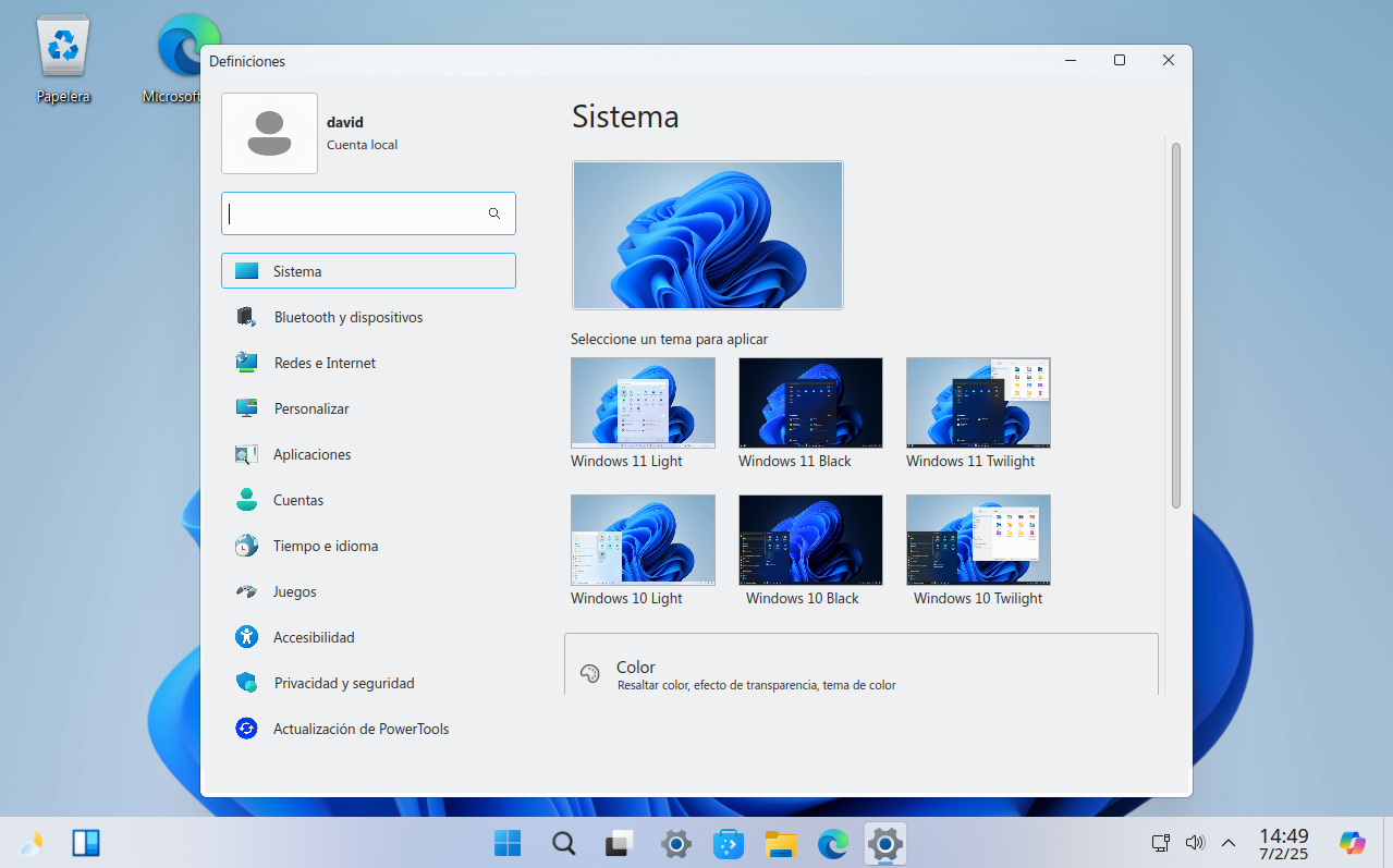 Menu de configuración