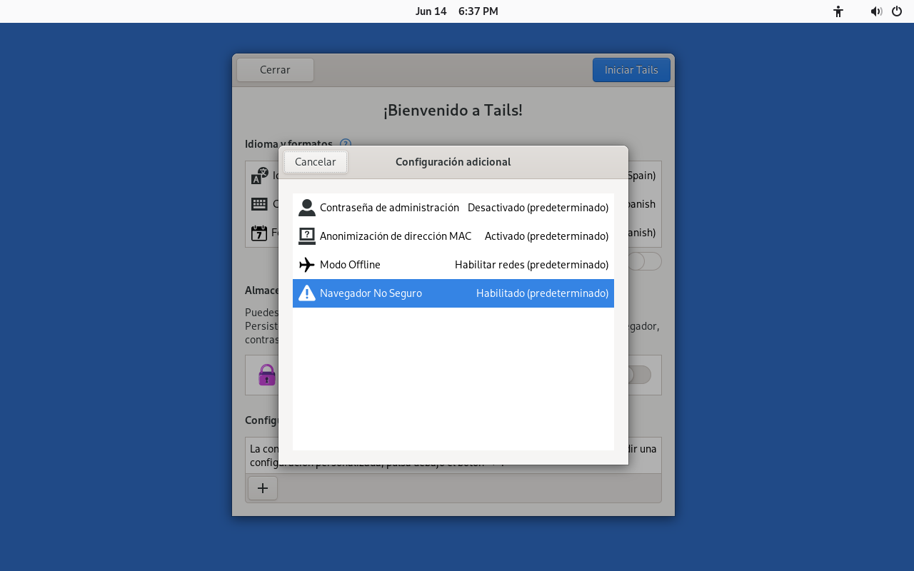 Configuración de seguridad